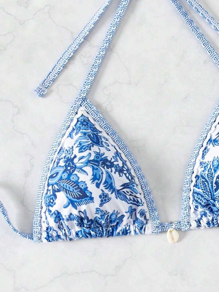 Biquíni 3 Peças Azul com Branco Rakelly