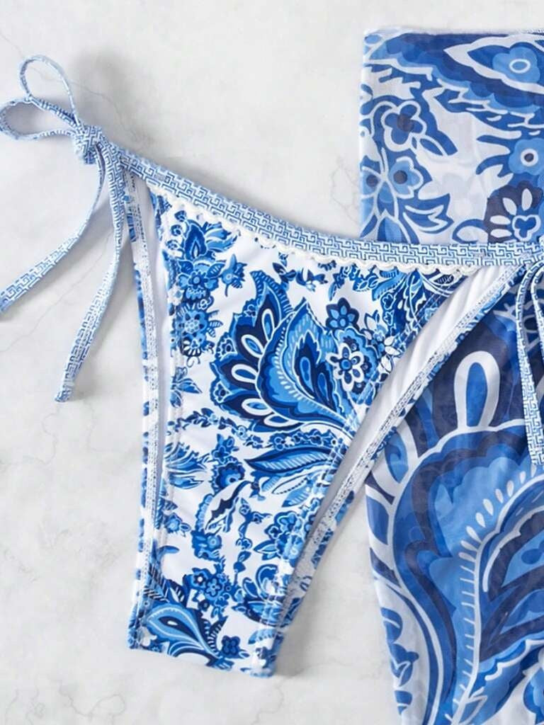 Biquíni 3 Peças Azul com Branco Rakelly