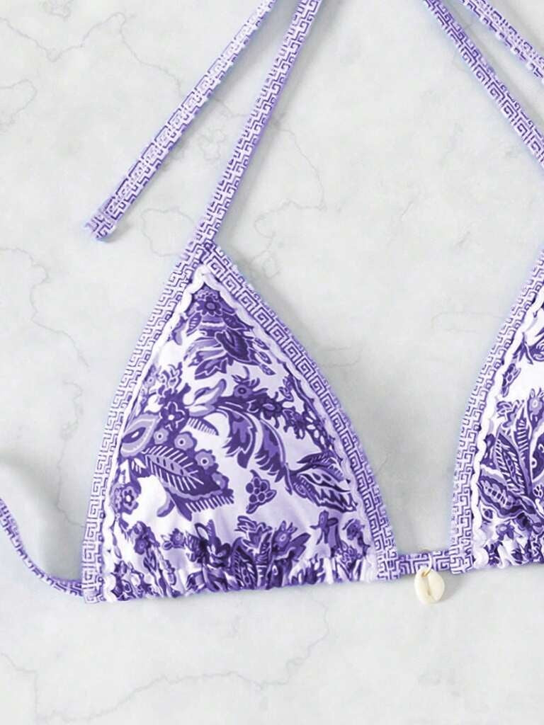 Biquíni 3 Peças Roxo com Branco Rakelly