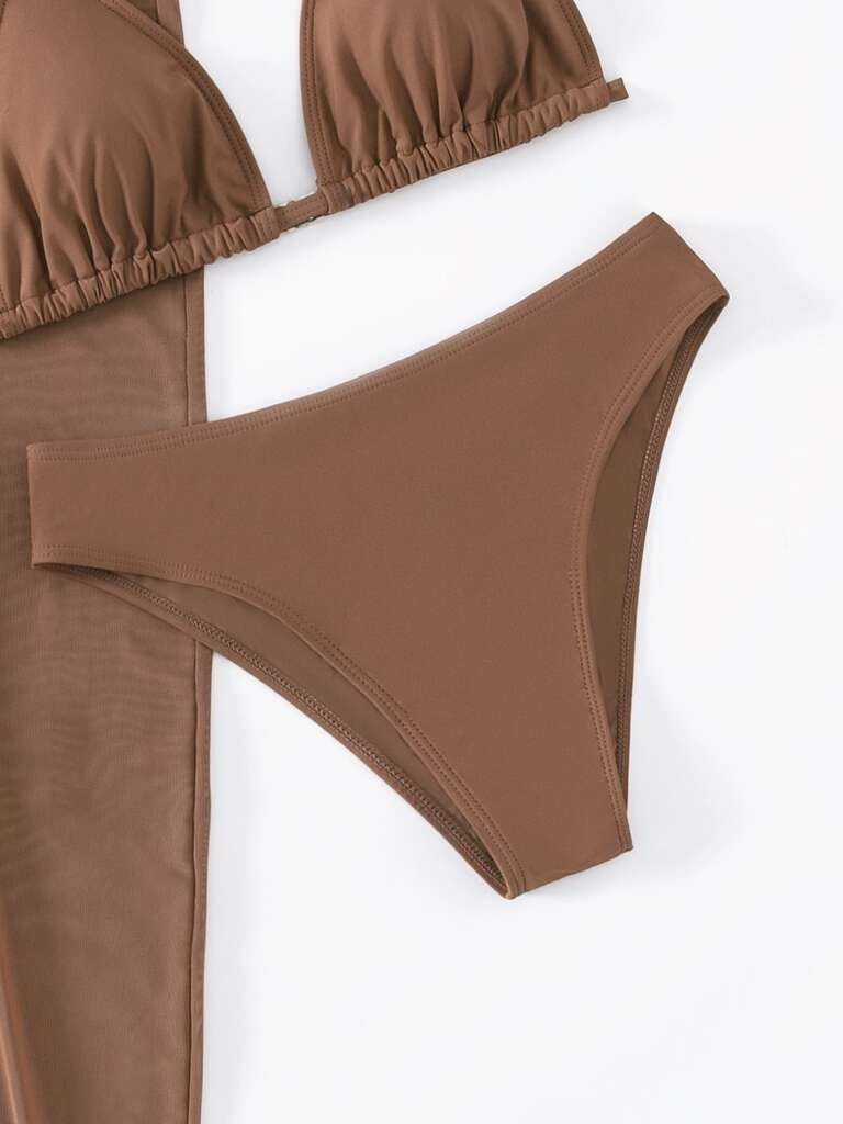 Biquíni e Saída de Praia 3 Peças Marrom Ibiza