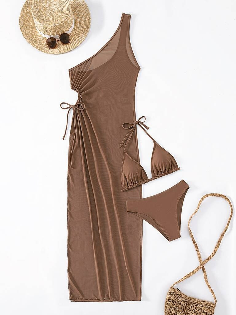 Biquíni e Saída de Praia 3 Peças Marrom Ibiza