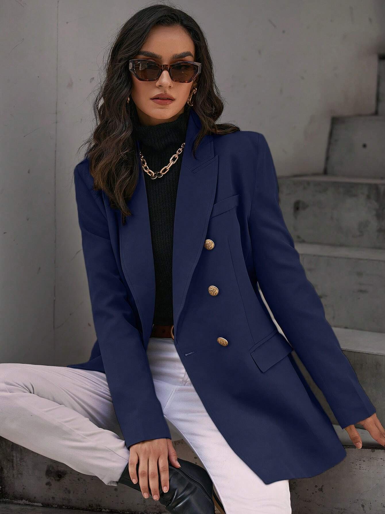 Blazer Feminino Alongado Azul